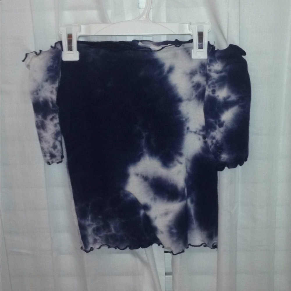 Tye dye washed blue and white off the shoulder top